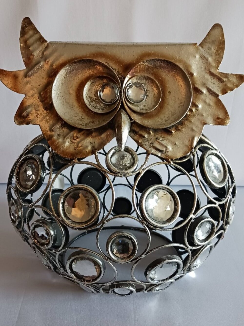 NWT Pier One Pewter Chubby Owl W/Jeweled accents